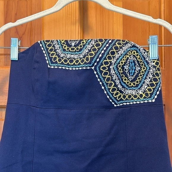 Lilly Pulitzer Bowen Navy Blue Comb Get It Embroidered Strapless Dress Size 2 - Picture 9 of 11